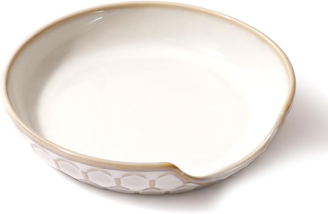 Ceramic Spoon Rest with Egg Cracker, Reactive Glaze Blue