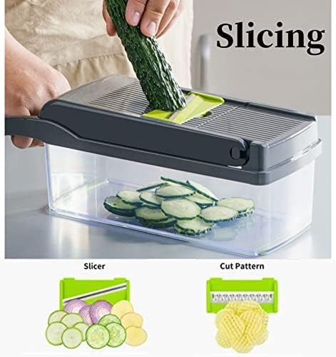 Vegetable Chopper, Onion Dicer & Mandoline Slicer with Container, Grey