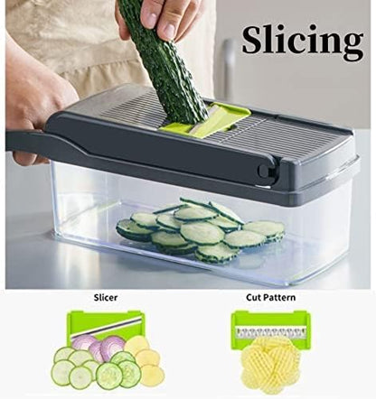 Vegetable Chopper, Onion Dicer & Mandoline Slicer with Container, Grey