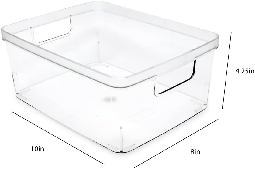 Isaac Jacobs 2-Pack Square Clear Storage Bins (10” L x 10” W x 6.1” H) w/Cutout Handles, Plastic Organizer for Home, Office, Kitchen, Fridge/Freezer, Bathroom, BPA Free, Food Safe (2-Pack, Square)