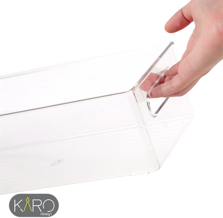 KARO DAILY 2-Pack Clear Fridge Organizer Bins – BPA-Free Transparent Refrigerator Storage Boxes with Open Front for Easy Access, Stackable Kitchen & Pantry Organizers for Cans, Bottles & Food