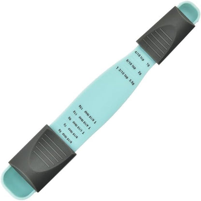 Adjustable Measuring Spoons Set, Mint Green and Gray, Plastic Kitchen Tools with Scale Markings, Baking Utensils