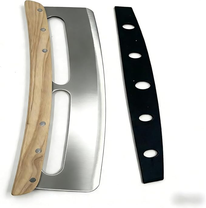 Pizza Cutter Rocker with Wooden Handle (natural wood color)