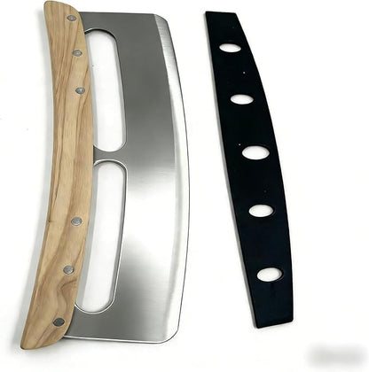 Pizza Cutter Rocker with Wooden Handle (natural wood color)