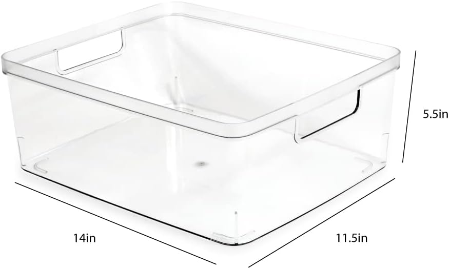 Isaac Jacobs 2-Pack Square Clear Storage Bins (10” L x 10” W x 6.1” H) w/Cutout Handles, Plastic Organizer for Home, Office, Kitchen, Fridge/Freezer, Bathroom, BPA Free, Food Safe (2-Pack, Square)