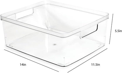 Isaac Jacobs 2-Pack Square Clear Storage Bins (10” L x 10” W x 6.1” H) w/Cutout Handles, Plastic Organizer for Home, Office, Kitchen, Fridge/Freezer, Bathroom, BPA Free, Food Safe (2-Pack, Square)