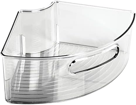 mDesign Plastic Lazy Susan Cabinet Storage Bin with Front Handle for Kitchen Countertop, Pantry, Shelf, Fridge Organization - Hold Food, Drinks, Snacks - Ligne Collection - 4 Pack - Smoke Gray