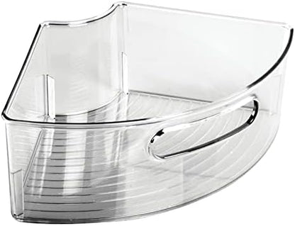 mDesign Plastic Lazy Susan Cabinet Storage Bin with Front Handle for Kitchen Countertop, Pantry, Shelf, Fridge Organization - Hold Food, Drinks, Snacks - Ligne Collection - 4 Pack - Smoke Gray