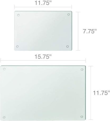 Murrey Home Glass Cutting Board Set for Kitchen Counter, Tempered Glass Chopping Boards Dishwasher Safe, Small Clear Countertop Tray, 16"x12"x2PC