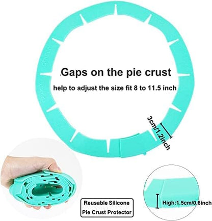 Adjustable Pie Crust Shield,Pie Edge Protector Tools,Round Silicone Baking Cake Pizza Cover,BPA-Free,for Halloween Christmas Party Baking,Fits 8-11.5 Inches Pie (Green-2PCS)