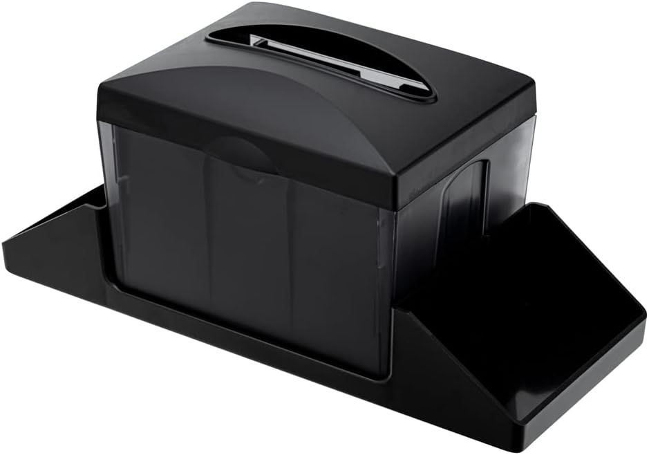Restaurantware Bar Lux 7.9 Inch x 5.5 Inch Napkin Holder 1 3-Compartment Condiment Caddy - Rectangle Tabletop Black Plastic Napkin Caddy Refillable Easy Access