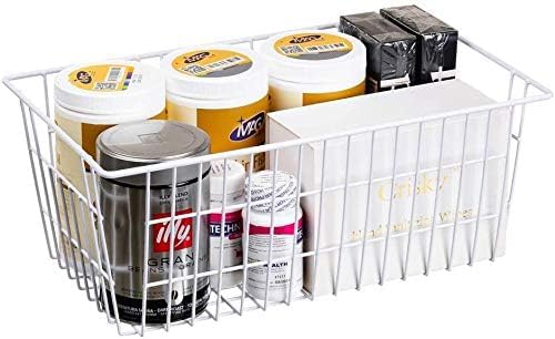 Slideep Wire Baskets Farmhouse Freezer Organizer Storage Bin Basket with Handles, Food Storage for Kitchen Cabinets, Pantry, Closet, Bedroom, Bathroom, Office 3 Pack
