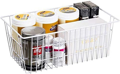 Slideep Wire Baskets Farmhouse Freezer Organizer Storage Bin Basket with Handles, Food Storage for Kitchen Cabinets, Pantry, Closet, Bedroom, Bathroom, Office 3 Pack