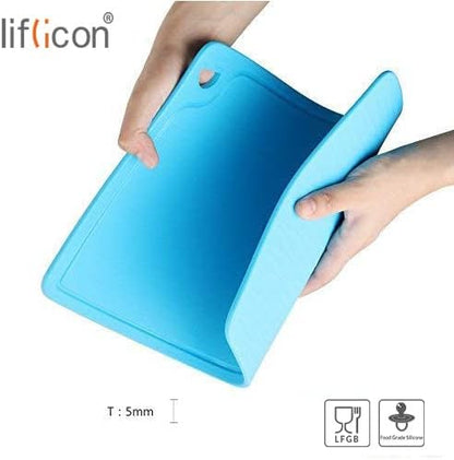 Liflicon Thick Cutting Boards for Kitchen Silicone Chopping Board Set of 2 Mid 12.6'' x 9.1”,Mini 9.1”x7.1” Non-slip Deep Drip Juice Groove Easy Grip Handle,Dishwasher Safe-Red