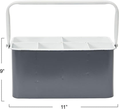 Creative Co-Op Farmhouse Metal Storage Caddy with 6 Compartments and Handle, Distressed Blue and White