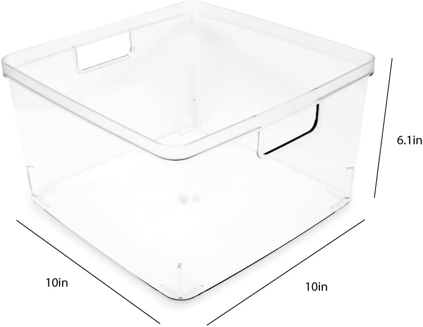 Isaac Jacobs 2-Pack Extra-Large Clear Storage Bins (11.5” L x 14” W x 9” H) w/Cutout Handles, Plastic Organizer for Home, for Kitchen, Fridge, Pantry, BPA Free, Food Safe (2-Pack, Extra-Large)
