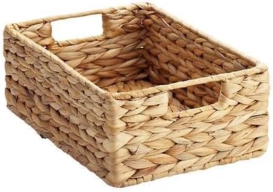 3-Pack Woven Water Hyacinth Baskets with Handles, Decorative Natural Storage Organizers for Closet Shelves, Pantry Essentials, Bathroom Accessories & Home Organization, X-Small, 7.5 x 10.75 x 4 Inches