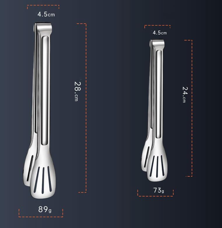 HornTide Stainless Steel Pasta Tongs, Pack of 2 Piece, Teethed Ends Design for Spaghetti Noodle Pastry, Kitchen Serving Tong Set 8-inch 20cm