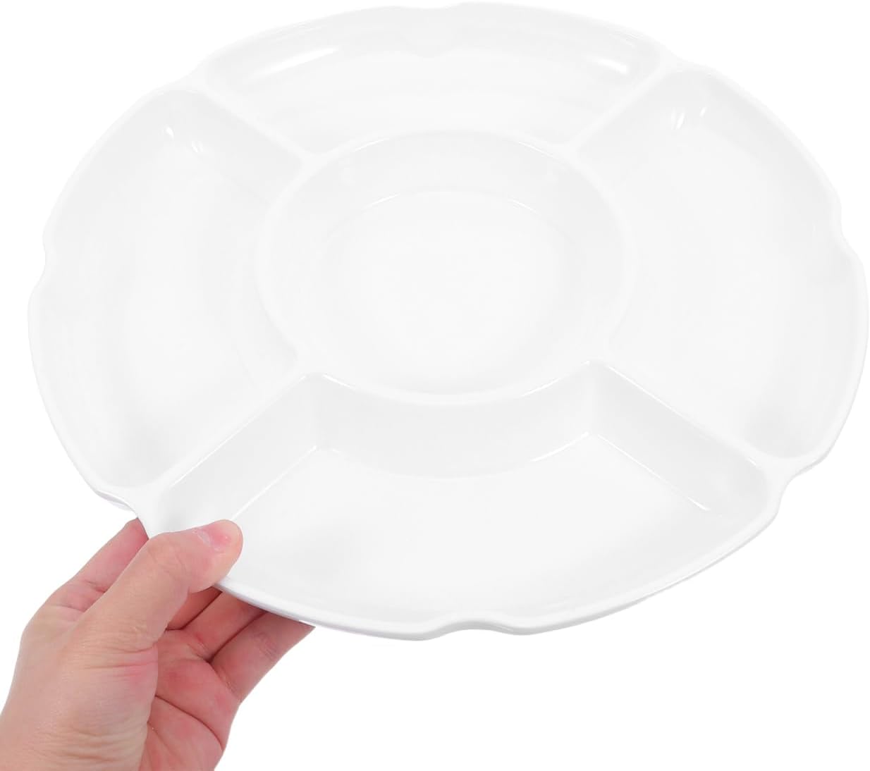 Kichvoe 12 Inch Five-Compartment Melamine Divided Serving Tray for Appetizers Snacks Fruits Nuts Party Platter