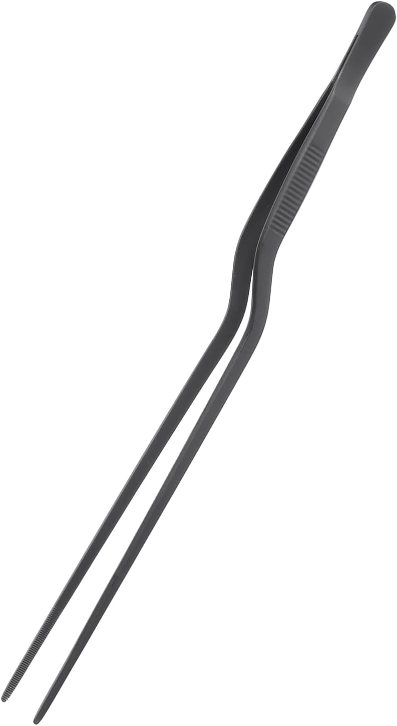 uxcell Kitchen Tweezers Stainless Steel, 10 Inch Food Tongs Fine Cooking Tweezers Set Extra-Long Tweezer Tongs for Cooking Grill Baking BBQ, Black Clip