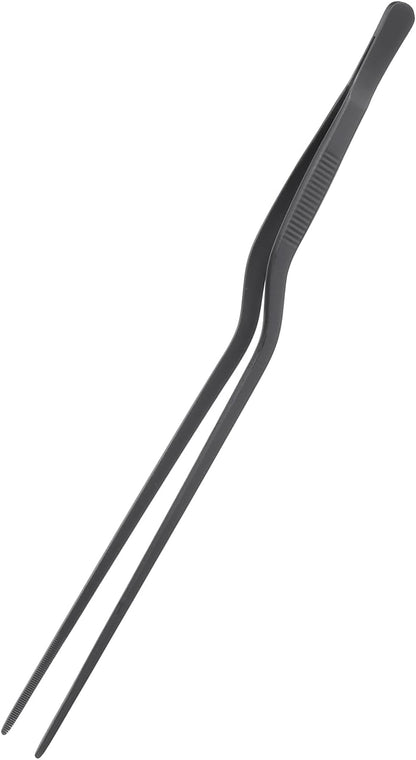 uxcell Kitchen Tweezers Stainless Steel, 10 Inch Food Tongs Fine Cooking Tweezers Set Extra-Long Tweezer Tongs for Cooking Grill Baking BBQ, Black Clip