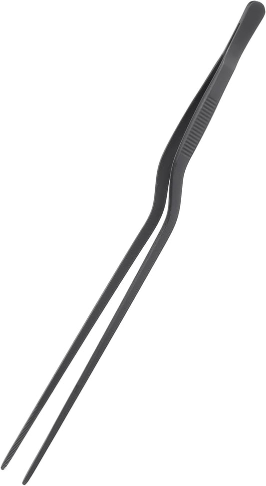 uxcell Kitchen Tweezers Stainless Steel, 10 Inch Food Tongs Fine Cooking Tweezers Set Extra-Long Tweezer Tongs for Cooking Grill Baking BBQ, Black Clip