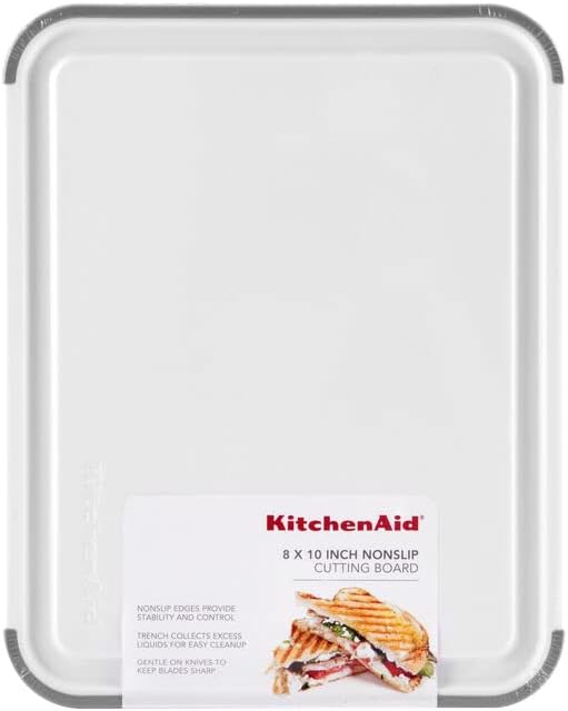 KitchenAid Classic Plastic Cutting Board with Perimeter Trench and Non Slip Edges, Dishwasher Safe, 12 inch x 18 inch, Gray