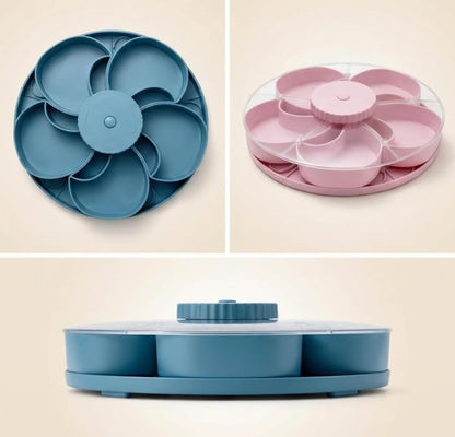 Rotating Divided Serving Tray with Lid - 5 Compartments Lazy Susan Snack Organizer, BPA-Free Spin Tray for Snacks, Dips, Veggies, Fruits | Perfect for Parties, Kitchen, Travel & Picnic (Blue)