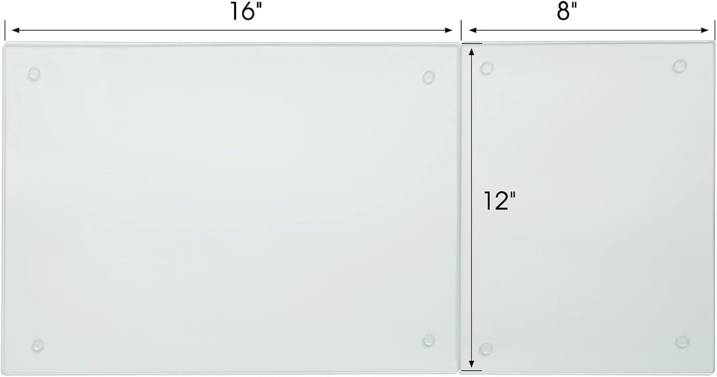 JAMBALAY Tempered Glass Cutting Boards for Kitchen, Clear Glass Cutting Board Set, 12"x16" & 8"x12" Cutting Boards with Non Slip Foot, Heat and Scratch Resistant, Shatterproof