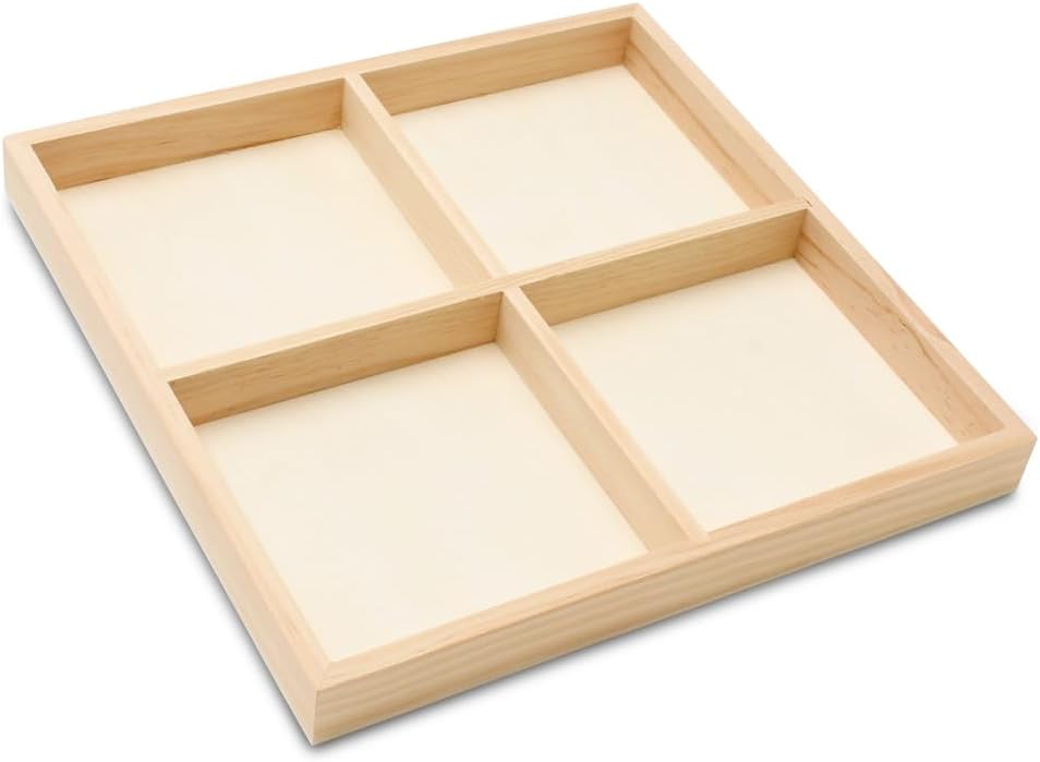 DIY Rectangle Wooden Divided Serving Tray 12 x 8-inch, Pack of 1 6-Section Candy Tray for Vegetable & Fruit Party Platters, by Woodpeckers