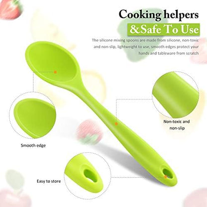 Shappy 4 Pieces Silicone Cooking Spoons 10.6 Inch Heat Resistant Kitchen Spoons for Mixing, Serving and Stirring Upgrade Large Non Stick Basting Utensils, Dishwasher Safe(Spoon,Fashionable Color)