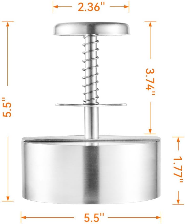 Brigii 304 Stainless Steel Burger Press - 4.5" Hamburger Patty Maker, Heavy Duty Stainless Steel Burger Press for Ground Beef, Burgers (Dishwasher Safe)