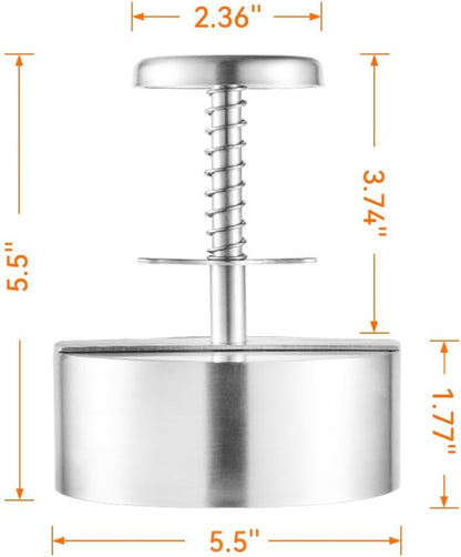 Brigii 304 Stainless Steel Burger Press - 4.5" Hamburger Patty Maker, Heavy Duty Stainless Steel Burger Press for Ground Beef, Burgers (Dishwasher Safe)