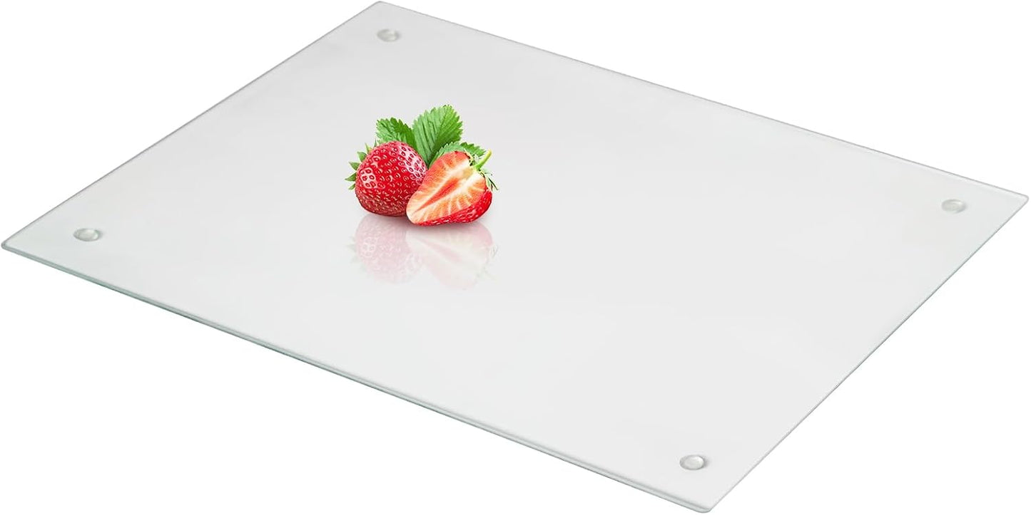 Tempered Glass Cutting Boards for Kitchen, 2Pcs Glass Chopping Boards, 16"x12" & 12"x8" Clear Glass Cutting Board Set With NonSlip Feet, Scratch Resistant, Heat Resistant, Easy to Clean