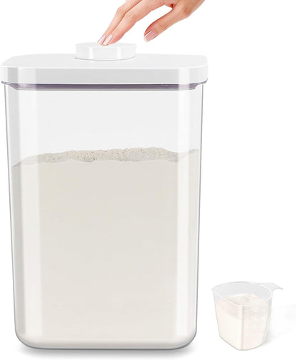 Airtight Rice Container 25 Lbs with Handle and Cup – 12.68Qt Large Flour Sugar Storage Container with Pop Up Seal & Hanging Lid Hooks, Clear Tall Food Storage Bin for Kitchen Pantry Organization