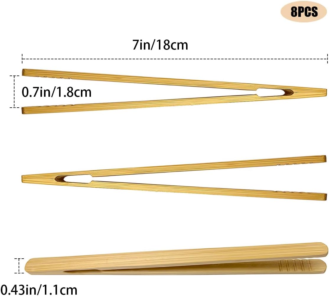 8 Pcs Bamboo Tongs for Toaster, Wooden Toaster Tongs, 7 Inches Mini Wood Cooking Tongs, Reusable Bamboo Toast Tongs, Anti-slip Bamboo Serving Tongs for Salad Toast Bread Fruits Pickles BBQ