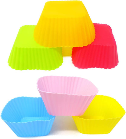 "Honbay 12PCS Silicone Square Reusable Cake Cup Sets Baking Cups Nonstick Liner Molds Cupcake Baking Molds for Making Muffin, Chocolate, Bread (70 x 70 x 32mm)"