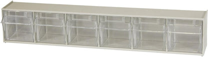 Akro-Mils TiltView Plastic Storage Cabinet with 6 Tilt Out Bins, Horizontal Organizer, Teacher Toolbox, and Office Supply Organizer, 23-5/8" W x 3-1/2" H x 3-3/4" D, Stone