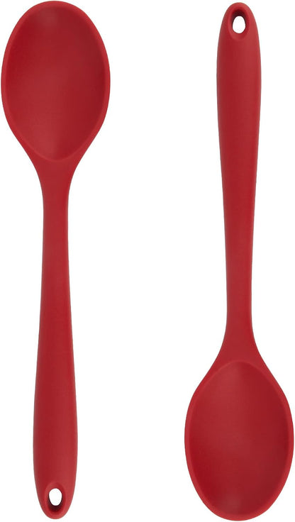 Cooking Spoon 2Pcs 10.8'' Large Serving Spoons Black Heat Resistant Silicone Spoon, Non-Stick Mixing Kitchen Spoons, Premium Silicone Kitchen Utensils for Stirring, Baking & Mixing, Dishwasher Safe