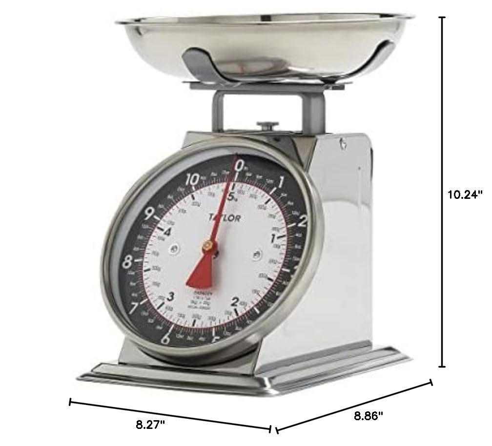 Taylor Vintage Mechanical Kitchen Scale - 11 lb Max Capacity, Silver