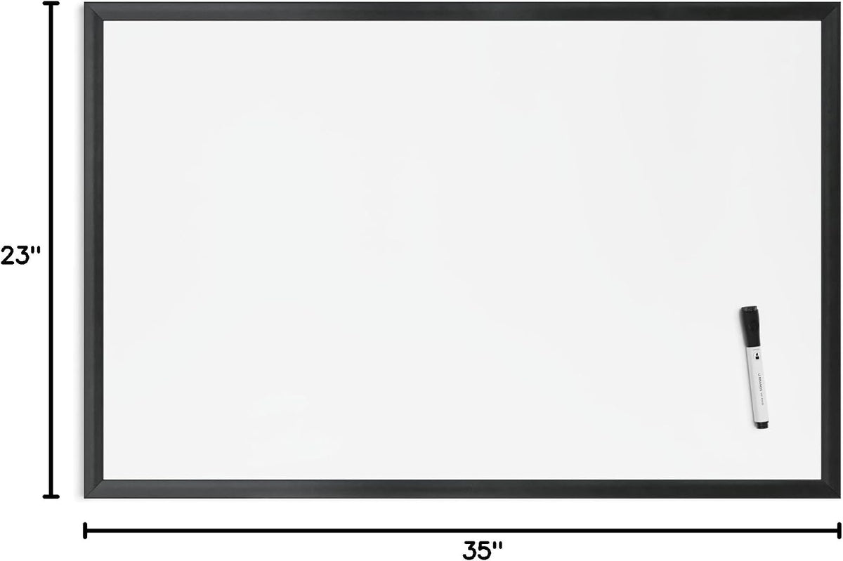 U Brands Framed Magnetic Weekly Calendar Dry Erase White Board, Office Supplies, Black Frame, with Marker, Magnet, 11” x 18”