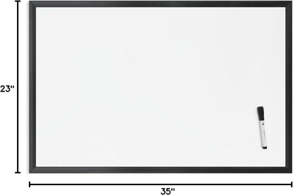 U Brands Framed Magnetic Weekly Calendar Dry Erase White Board, Office Supplies, Black Frame, with Marker, Magnet, 11” x 18”