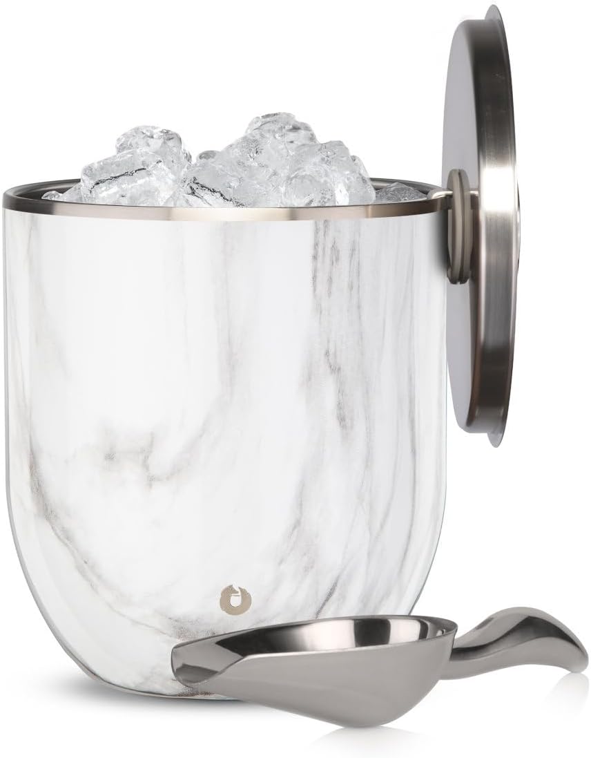 SNOWFOX Plus, Premium Vacuum Insulated Stainless Steel Ice Bucket with Lid/Scoop,Home Bar Accessories,Elegant Bartending Ice Bucket for Parties,Beautiful Outdoor Entertaining Supplies,3L,Natural Teak