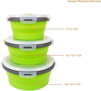 CARTINTS Silicone Collapsible Food Storage Containers-Prep/Storage Bowls with Lids - Set of 3 Square Silicone Lunch Containers - Microwave, Dishwasher and Freezer Safe (blue)