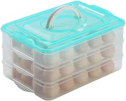 Deviled Egg Tray with Lid, 2-Layer, Stackable Egg Carrier Holder for Refrigerator, Camping Food Storage Container with Handle, Large, 40 eggs(transparent)