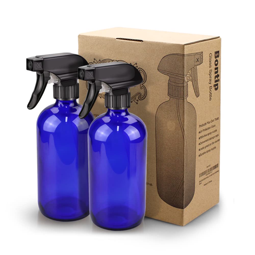 Bontip Glass Spray Bottle 16 oz for Cleaning, Plants (2 Pack, Amber)