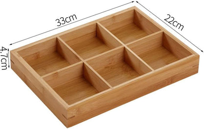 Divided Wooden Tray,Veggie Tray Serving Tray Divided Platter Wooden Food Server Multi Compartments Serving Tray for Hot Pot Restaurants Sushi Plate (6 Compartments)