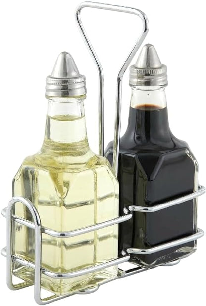 KALDEWEI 1 Pack Caddy Holder Rack for 6oz 180ml Oil & Vinegar Glass Cruet with Stainless Steel Screw-On Lid, Tabletop Square Shape Bottle Dispenser