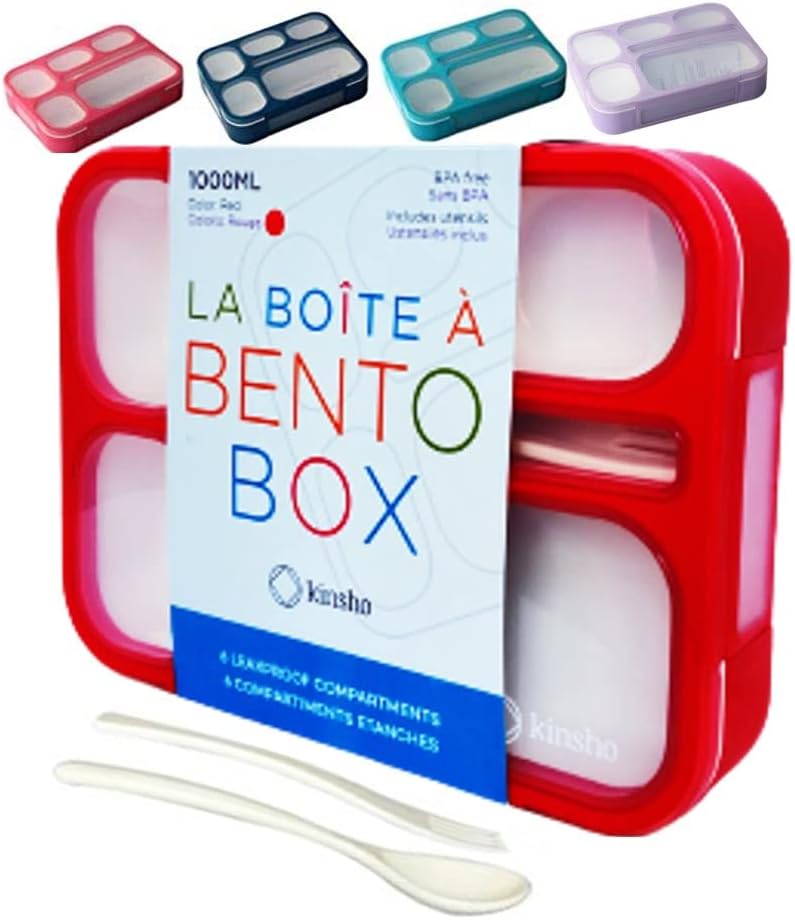 kinsho Bento Lunch-Box Set for Kids includes Snack Container | 6 and 3 Compartment Boxes Leakproof School Bentos, Meal Portion Control Containers, Boys Girls Adults, Navy Blue Large + MINI 2 Pack Set