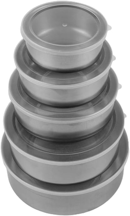 5 Pcs Stainless Steel Containers with Lids, Stackable Food Container Storage Mixing Bowl Set Reusable Food Storage Organizers for Fruit Vegetable Lunch Salad